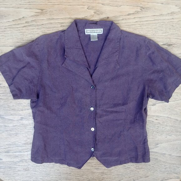 Vintage 75% silk 25% linen collar shell button down purple top blouse Medium - Picture 1 of 12